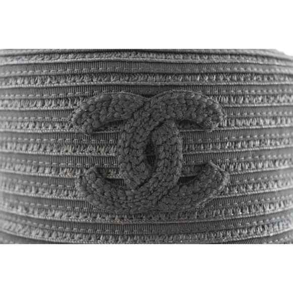 Chanel 22P Black White Raffia CC Crochet Logo Sun Cloche Bucket Hat Small S main image 9